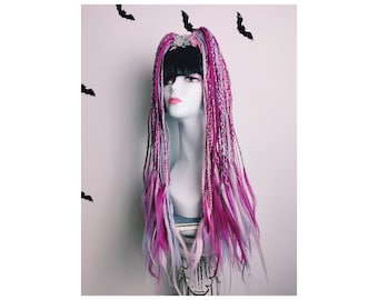 Massive pair of hair ties with long pink braids - listing is for the pair