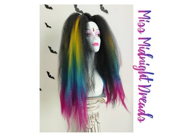 Rainbow and black hair falls, listing is for a pair, ties over buns/ponytails code RB09