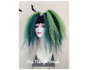 Lime and petrol green medium length hair falls - listing is for a pair LP23