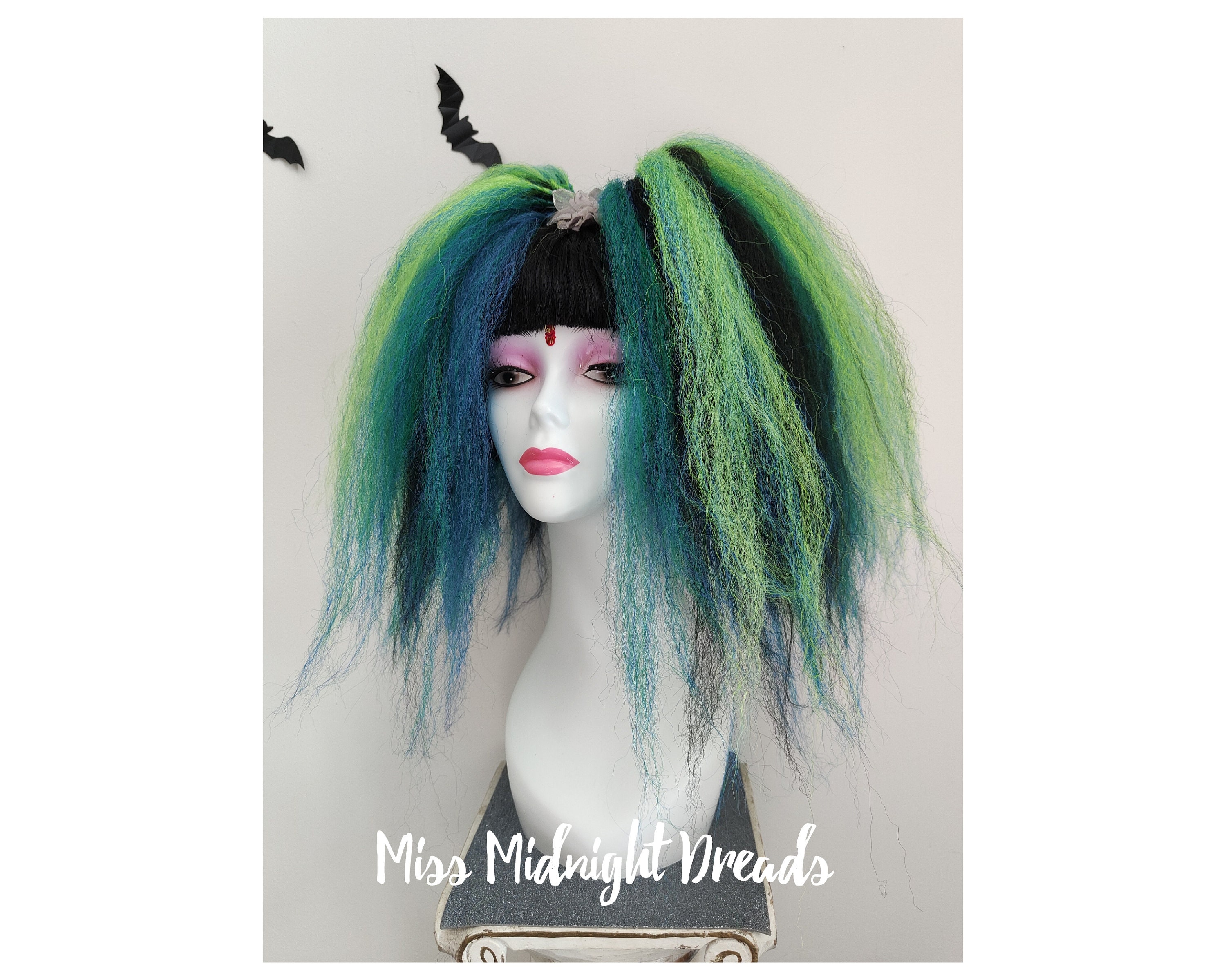 Lime and petrol green medium length hair falls - listing is for a pair LP23