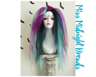 Pair of aqua, pink and black gothic hair falls, listing is for a pair code apb8