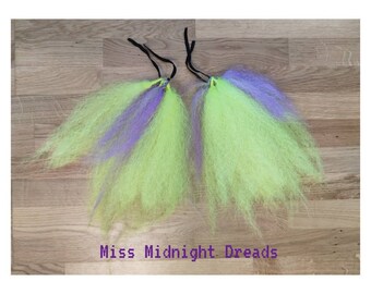 Purple and neon yellow cosplay hair falls. Listing is for a pair