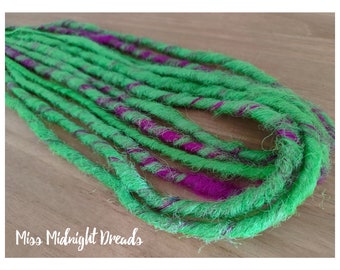 Dreadlock install 6 double ended dreads neon green and magenta pink candycane smooth dreadlocks