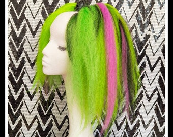 Green, purple/pink and black hair falls, listing is for 1 pair