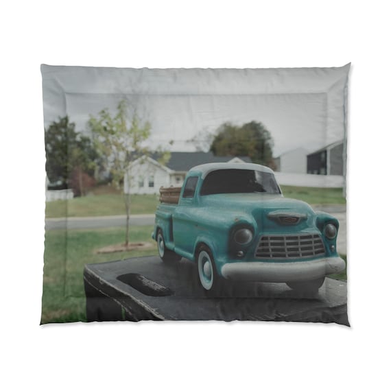 Vintage Truck Comforter, Cozy Bedding, Farmhouse Decor, Soft Blanket, Gift for Him, Home Aesthetic, Truck Lovers