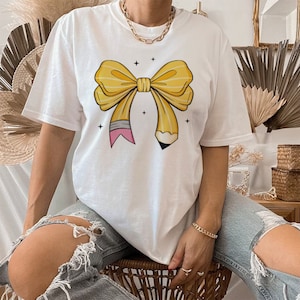 Coquette Teacher Shirt, Coquette Pencil Bow T-Shirt, Trendy Back to School Tee, Appreciation Gift, Elementary Teacher Gift