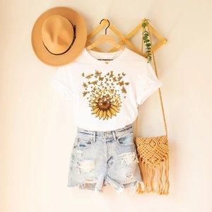 Sunflower Butterfly Shirt, Butterfly Tee, Mothers Day Gift Shirt, Sunflower Shirt, Floral V-neck, Flowers Gift T-shirt, Botanical Tee,Flower