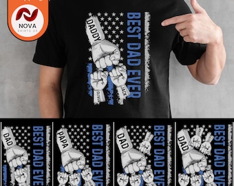 Personalized Dad Raised Fist Bump Shirt, Best Dad Ever American Flag Shirt, Custom Fathers Day Shirt With Kids Names, Fathers Day Gift