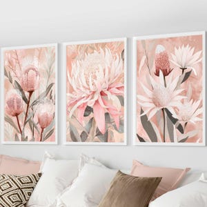 Juego de 3 pósteres de flores australianas con arte de pared botánico, decoración de habitación de niñas, arte de pared moderno e ingenioso, estampados florales, estilo bohemio moderno