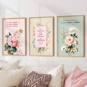 Motivierendes Wandposter, Inspirationszitat Blumenposter 3er Set Motivationsdrucke für Studenten Moderne Wanddekoration druckbare Kunst