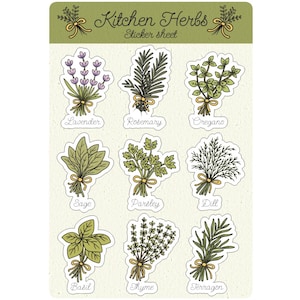 Kitchen Herbs Glossy Vinyl Sticker Sheet - Miniature Herb Bundles