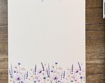 Personalized Lavender Purple Floral Notepad and Pen - 50 pages - Custom Stationery, Stationery Gifts, Writing Pad