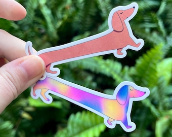 Dachshund Sticker | Long Weiner Dog Puppy Glossy Vinyl Sticker | Brown or Rainbow Dog Art