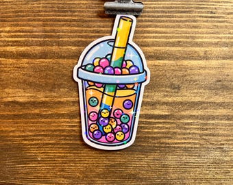 Boba Tea Sticker - Sparkly Colorful Holographic Vinyl, Foodie Gift