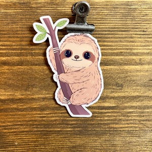 Cute Cartoon Sloth On a Branch Vinyl Glossy Sticker