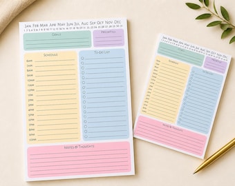 Pastel Colorful Daily Planner Notepad - 50 Pages - Goal Setting, To Do List, Schedule & Notes Desk Planner - Cute Stationery