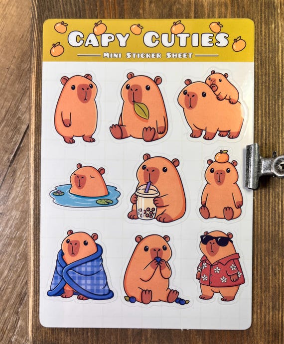 Capybara Sticker Sheet - Cute Capybara Art Glossy Sticker Sheet