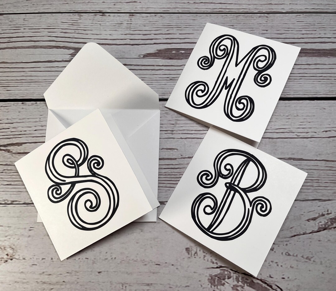 Custom Monogram Note Cards, Set of 12 Personalized Square Cards With ...