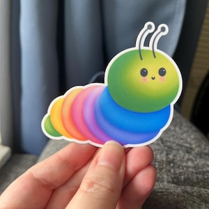 Cute Colorful Rainbow Caterpiller Vinyl Sticker | Available in Soft Matte Or Glossy