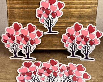 Valentines Day Love Heart Tree Glossy Vinyl Sticker