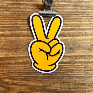Yellow Cartoon Peace Sign Hand Symbol Glossy Vinyl Sticker