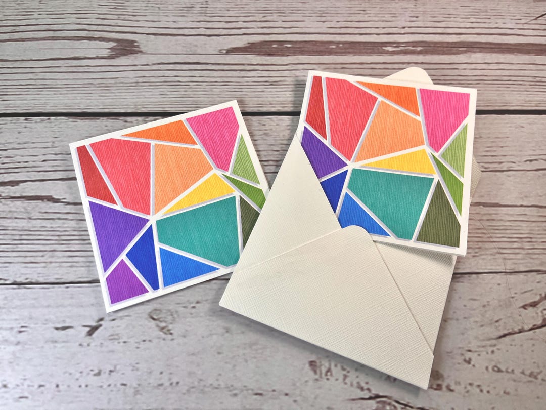Blank Miniature Greeting Cards - Mini 3" Rainbow Geometric Cards With ...