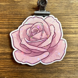 Sparkly Holographic Glittery Pink Rose Vinyl Sticker