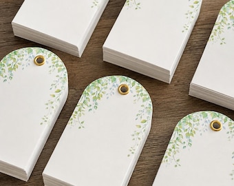 Arched tags with Hanging Green Leaves Double Sided Gift Tags | Heavyweight Cardstock Gift Hang Tags | Set of 10