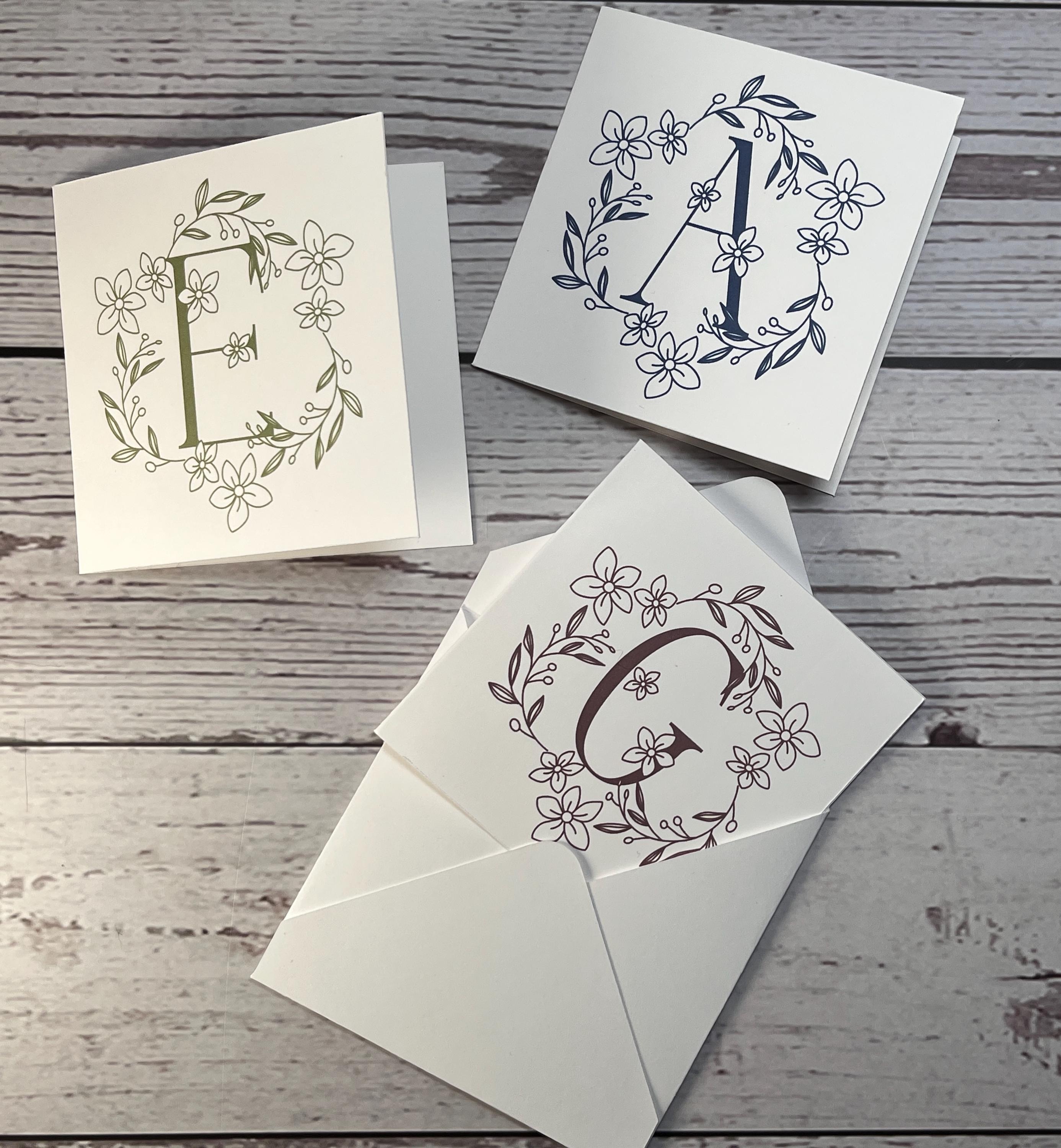 Custom Floral Monogram Note Cards, Set of 12 Personalized Square Cards ...