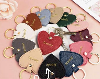 Custom Heart Keychain: Personalized PU Leather Bag Charm