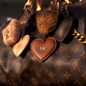 Custom Monogrammed Heart Keychain: Personalized PU Leather Bag Charm