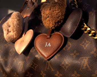 Custom Monogrammed Heart Keychain: Personalized PU Leather Bag Charm