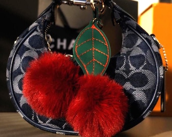Plush Cherry Keychain – Cute Faux-Fur Bag Charm