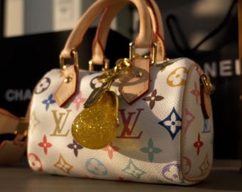 Pear Purse Charm – Gold Glitter Resin Bag Accessory
