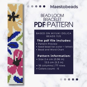 Floral Loom Bracelet Pattern PDF – Beading Tutorial, Boho Jewelry DIY, Miyuki Delica Beads