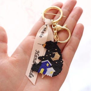 Beaded Bear Keychain – Cute Animal Bag Charm – Small Christmas Gift – Secret Santa Present – Holiday Gift Idea – Handmade Woodland Accessory