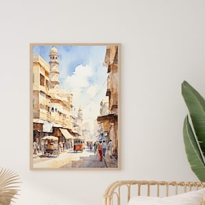 Stampa murale Pakistan / Decorazione pittura Pakistan / Decorazione casa Pakistan / Pittura ad acquerello Karachi / Opera d&#39;arte murale Karachi / Regalo di viaggio