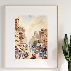 Karachi Watercolor Painting | Wall Artwork Pakistan | Travel Gift | Pakistani Painting Decor | Pakistan Home Decor | Pakistan Wall Print