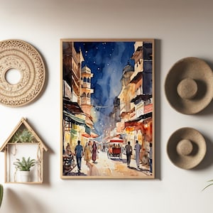 Stampa murale Pakistan / Decorazione pittura Pakistan / Decorazione casa Pakistan / Pittura ad acquerello Karachi / Opera d&#39;arte murale Karachi / Regalo di viaggio
