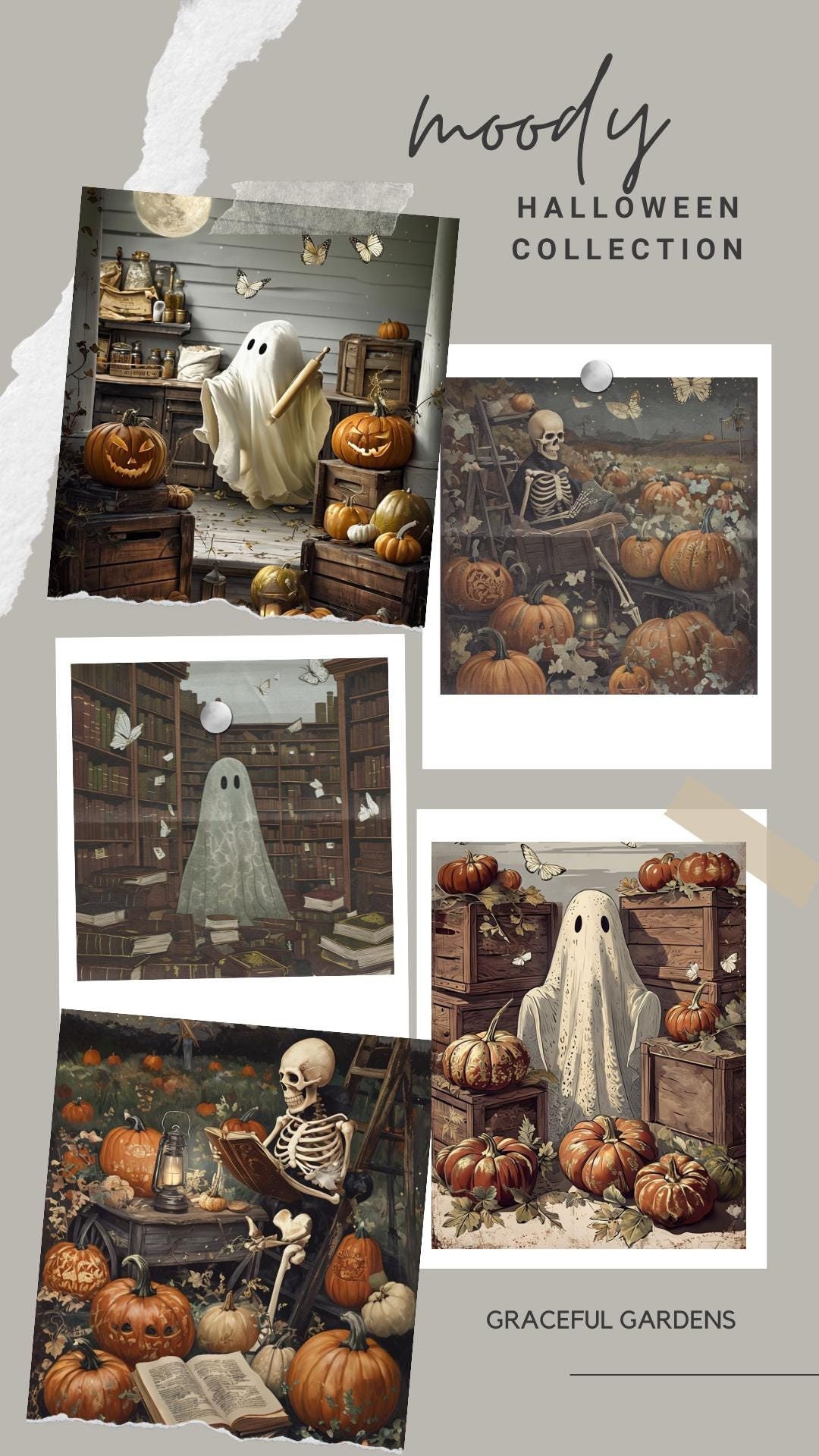 Vintage Halloween Digital Wall Art | Moody Ghost Prints | Dark Spooky ...