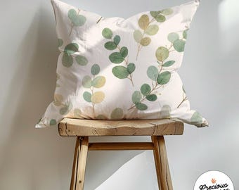 Watercolor Eucalyptus Pillow Cover, Botanical Housewarming Gift