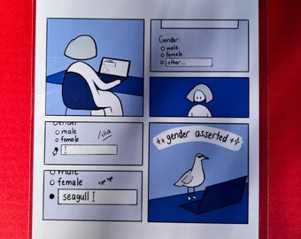 Wydruk komiksu „Mewa płci”