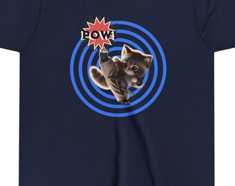 POW Ninja Cat Kids Shirt, Martial Arts T-shirt, Funny Shirt, Graphic Printed Novelty Short Sleeve Tee