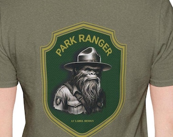 Bigfoot Park Ranger, bigfoot t shirt, outdoor t shirt, camping t shirt, funny t shirt, fun t shirt, sasquatch tee, Unisex Softstyle T-Shirt