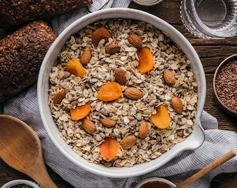 Mezcla seca de albaricoque y almendras para pan, muffins y gofres