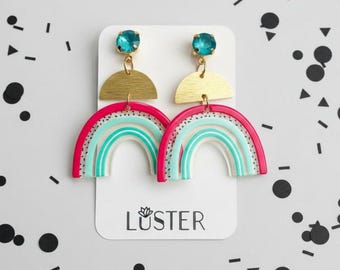 Rainbow Pride Love LGBTQ+ Brass Fun Lightweight Unique Statement Earrings