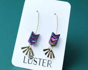 Metallic Chevron Geometric Earrings Brass Earrings Statement Earrings