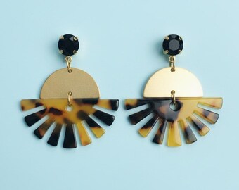Tortoise Shell Acrylic Lightweight Unique Statement Earrings