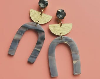 Gray Horseshoe Drop Acrylic Unique Statement Earrings
