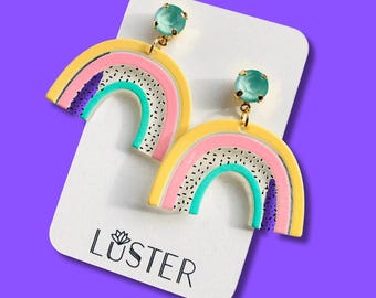 Rainbow Pride Love LGBTQ+ Brass Fun Lightweight Unique Statement Earrings